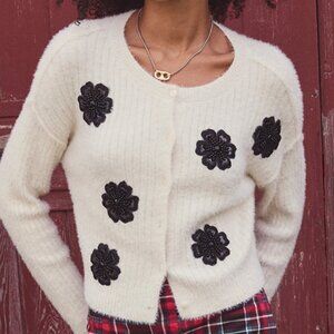 NWT Francesca's Holly Floral Cardigan White with Black Flowers Large SUPER SOFT